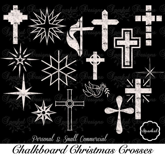 Cross Chalkboard Clipart, Star Clipart, Christmas Stars, Great for Scrapbooking or Invitations Il_570xn