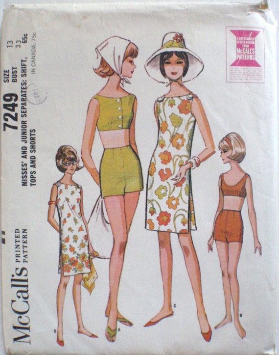 shift zipper pattern dress without Junior's McCall's Shift  Shorts 1960s Pattern Vintage Dress, and  Tops