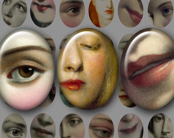 30x40 mm Those EYES Those LIPS Digital Printable Ovals collage sheet for Jewelry Cameos Pendants Magnets Bezel Cabs...close-up face