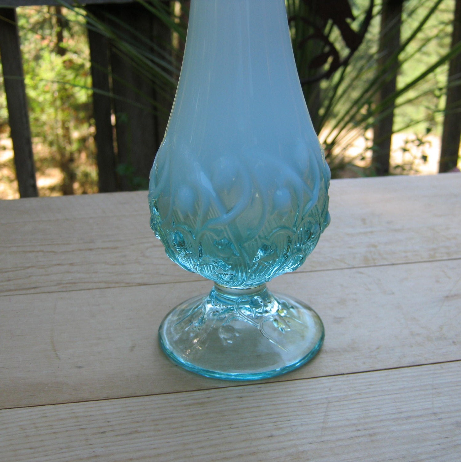 Fenton Aqua Blue Opalescent Vase Lily Of The Valley