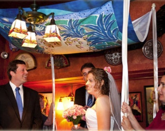 CUSTOM CHUPPAH - Huppah - Personalized Chuppah - Jewish Wedding Canopy - Jewish Judaica Art - Hebrew English - Blue Jerusalem