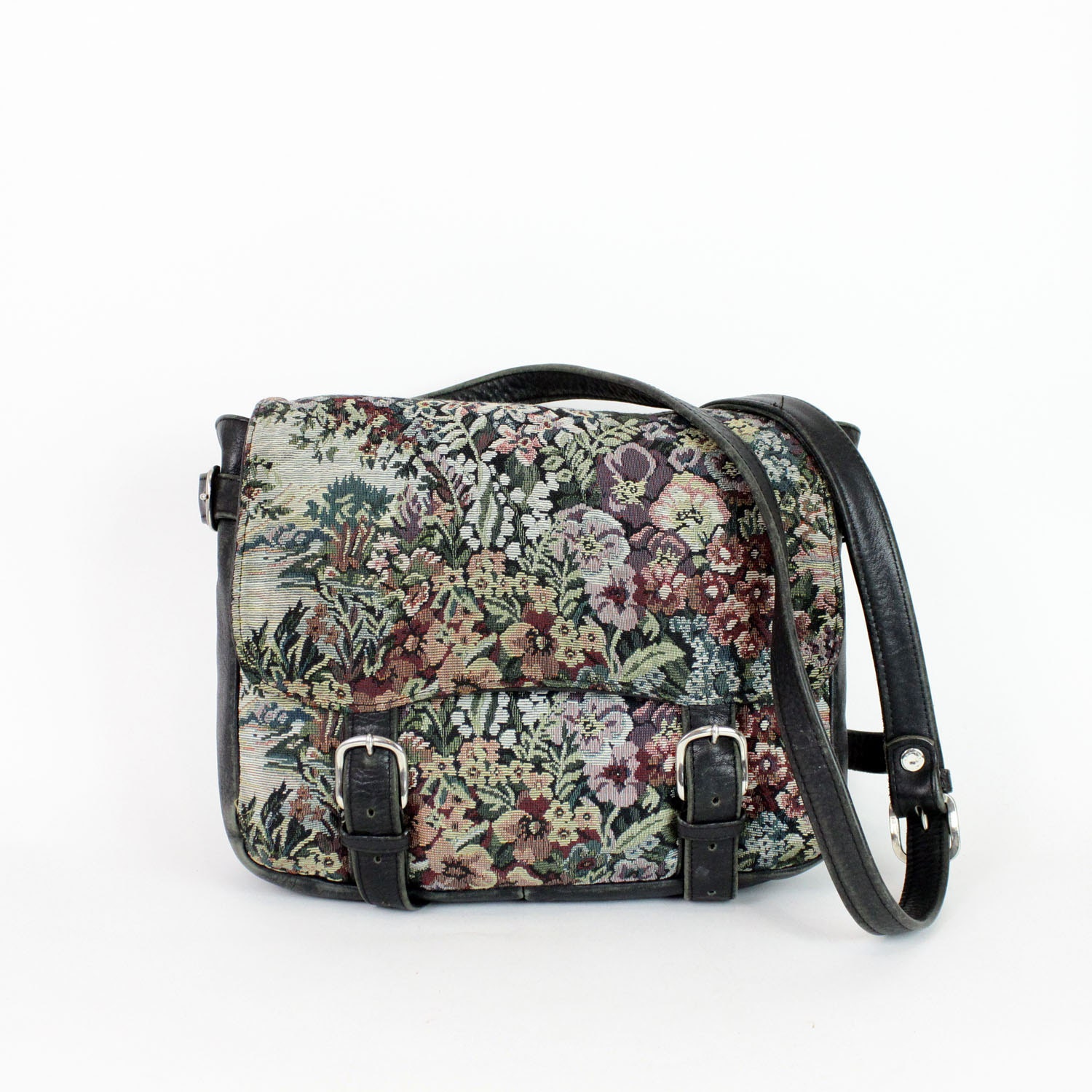 tapestry & leather messenger bag grunge floral bag by OmniaVTG