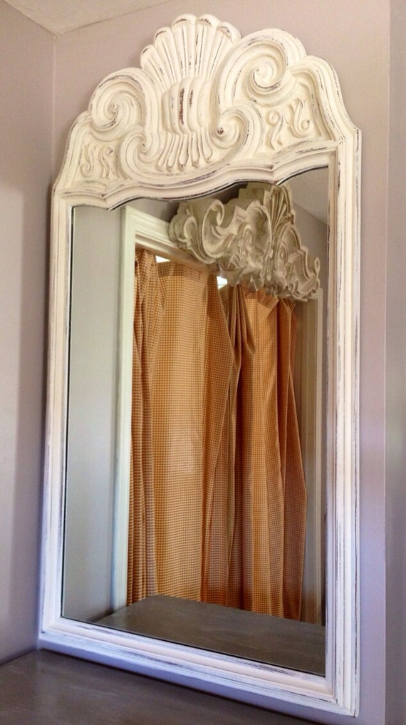 Huge Mirror Vintage French Country Painted Cottage White