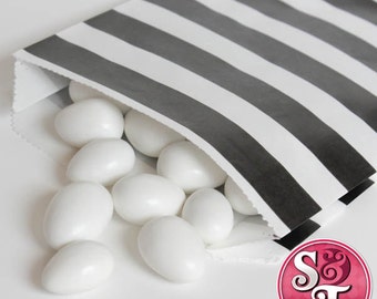 Rugby Stripe Black Goodie Favor Treat Bags - Qty 12