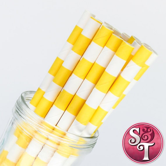 Rugby Stripe Yellow Party Paper Straws - Cake Pop Sticks - Pixie Sticks - Qty 25 Il_570xn