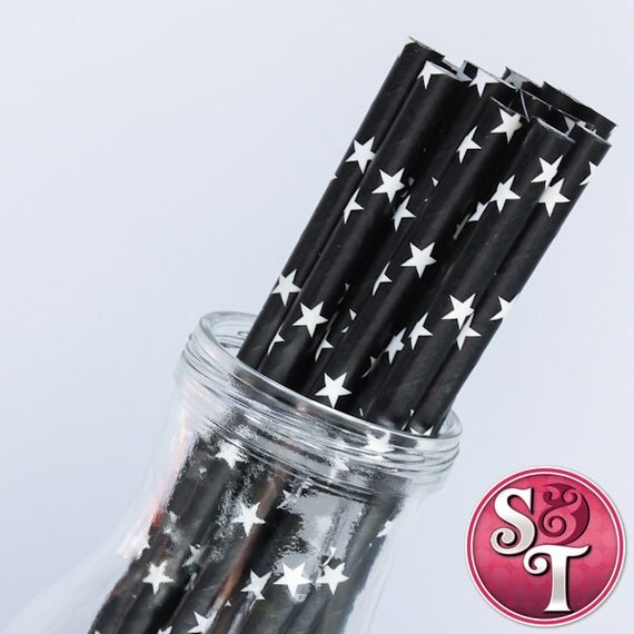 Star Black/White Party Paper Straws - Cake Pop Sticks - Pixie Sticks - Qty 25 Il_570xn