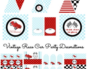 Vintage Race Car Printable Party Decorations for Birthday Party or Baby ...