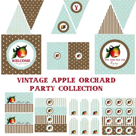 Vintage Apple Orchard Decorations for Girls Birthday Party or Baby Shower - Printable DIY Decor by BeeAndDaisy - Instant Download Il_570xn