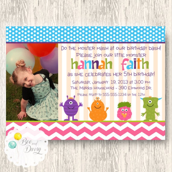 Girls Monster Bash Invitation for Birthday Party or Baby Shower - Pink DIY Printable Invite by BeeAndDaisy Il_570xn