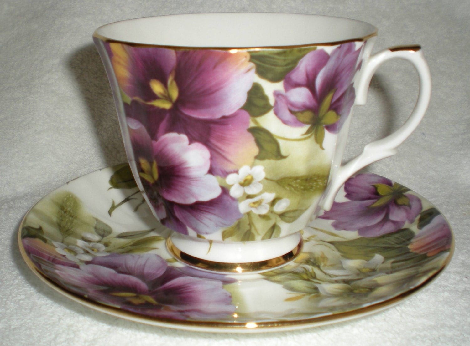 Cup & Saucer Pansy Duchess Fine Bone China