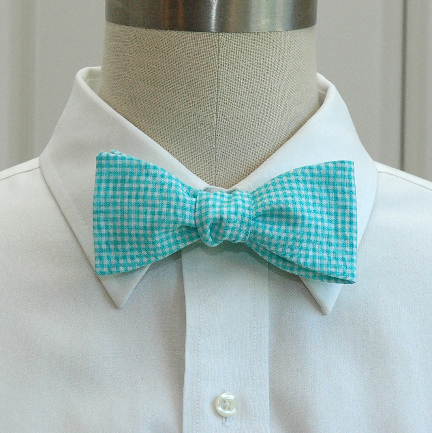 Men's Bow Tie, bright aqua gingham, wedding party bow tie, groom's bow ...