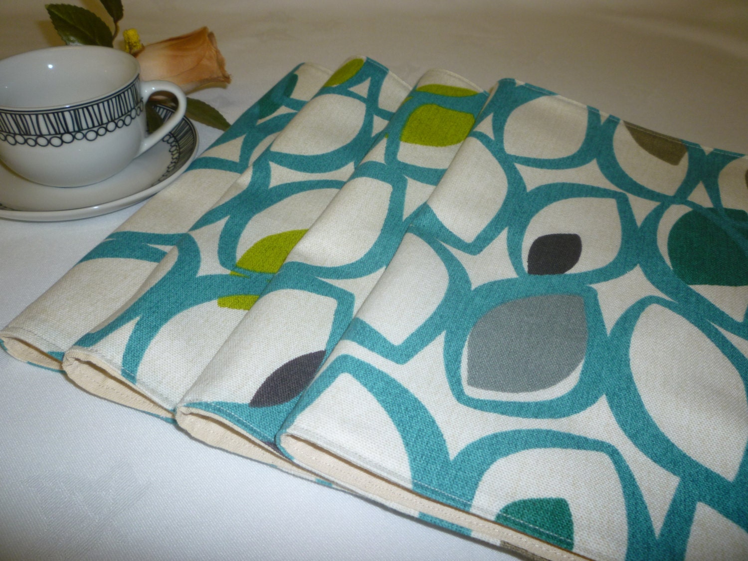 4 Funky Fabric Placemats 4 pattern choices Teal by WickedWalls