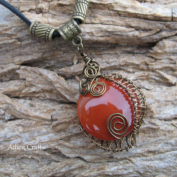 Orange Wire Wrapped Boho Necklace Gift for Her by adiencrafts