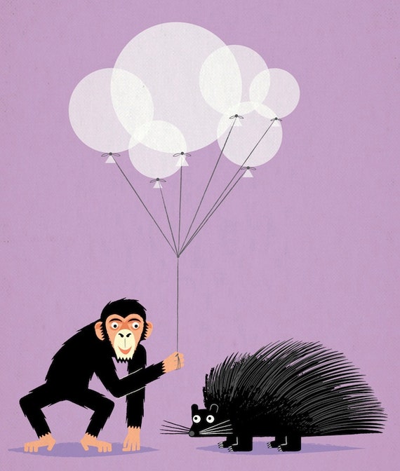 The Inappropriate Gift - Purple Version - Limited Edition Animal Art Print by Oliver Lake - iOTA iLLUSTRATION