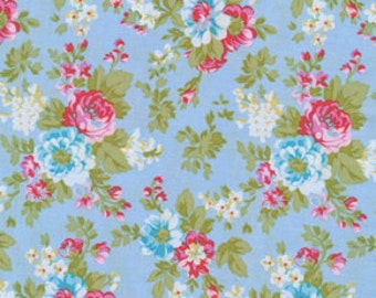Tanya Whelan - Delilah - Delilah in Blue - shabby chic cottage chic floral blue red cotton quilting fabric - choose your cut