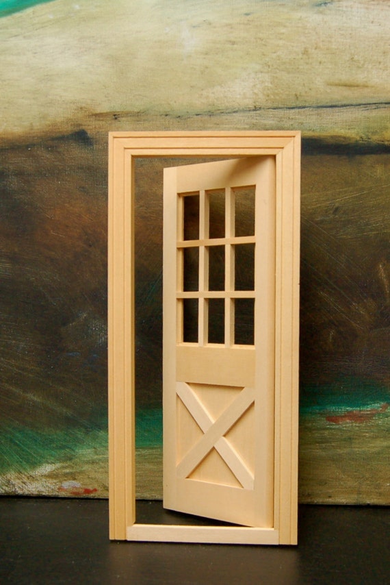 Doll House Door Crossbuck 9 Light Hinged for Barbie Muffy