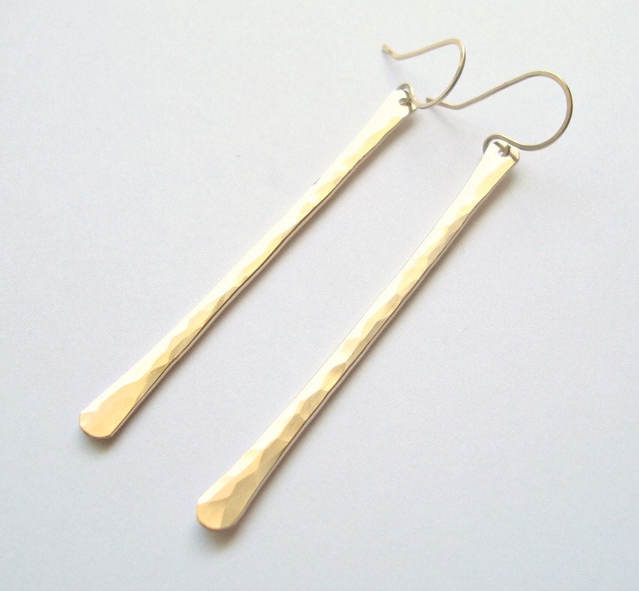 Gold Filled Stick Earrings Minimalist Dangle Modern Drop