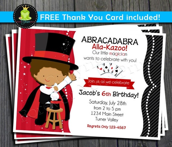 Magician Birthday Invitation - FREE Thank You Card included Il_570xn