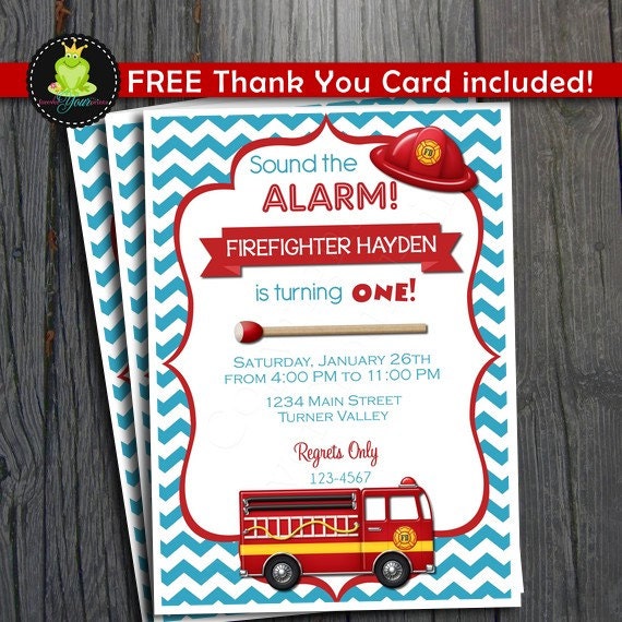 Fireman Birthday Invitation - FREE Thank You Card included Il_570xn