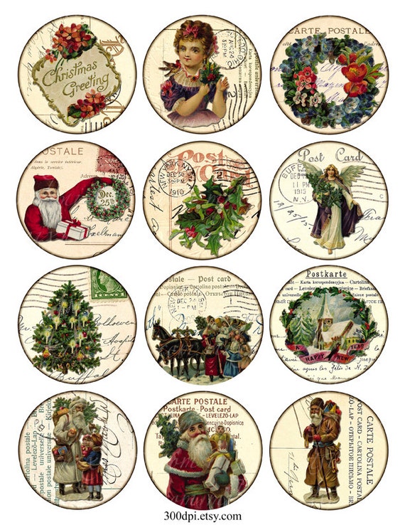 digital collage sheet christmas vintage printable tags