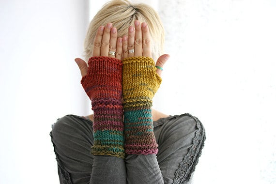 Knit Fingerless gloves in harvest colors, Gift for her, CHRISTMAS gift,Womens gift, Fngerless glove mittens, Long knit gloves, glove mittens