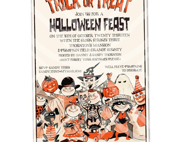 Halloween Party Invitation v.1, Trick or Treat, Monster Mash, Kids Halloween Costume Party, Kids Halloween Party Invitation