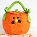 Halloween Trick or Treat Bag Pumpkin Quilted Fabric Large Orange Scroll