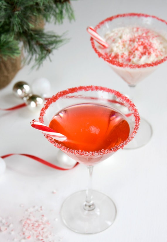 Cocktail rim sugar - candy cane flavored sugar for rimming martinis, holiday drinks