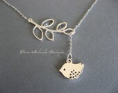 Silver Lariat Necklace Bird necklace, Branch Necklace, Bird and Branch Necklace, Silver Bird Necklace - DevinMichaels