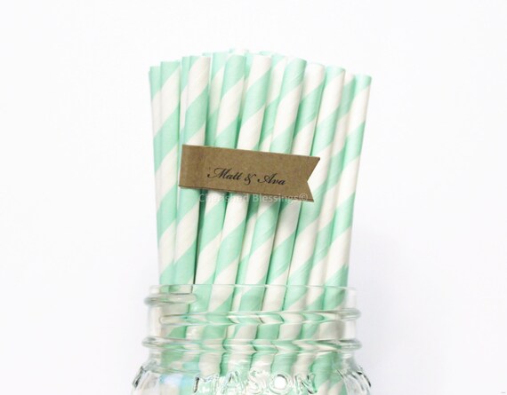Mint Green Paper Straws, 50 Mint Striped Paper Straws, Vintage Retro Style Straws, Wedding, Baby Shower, Birthday, Made in USA Il_570xn