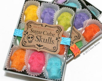 SUGAR SKULLS Day of the Dead - Sugar Cube Skulls - Sugar Skulls Dia De Los Muertos Colors - box of nine skulls