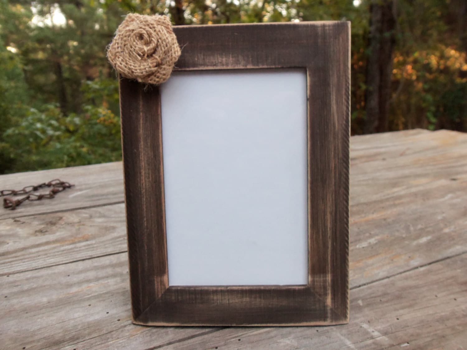 Rustic Shabby Chic Picture FRAME - with Cute Burlap Flower decoration