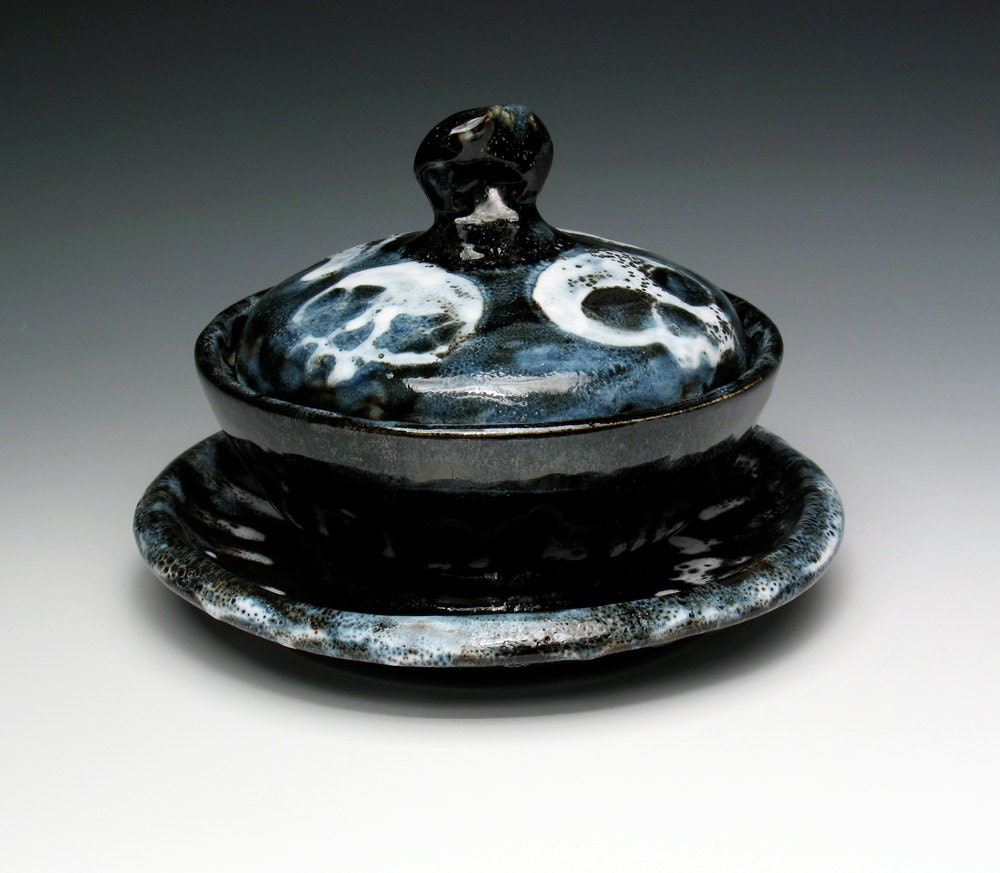 Ghostly Four Skulls Sugar Bowl Lidded Jar with Attached