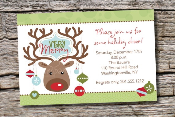REINDEER ORNAMENT Very Merry Custom Christmas Holiday Party Invitation- diy, you print, printable Il_570xn