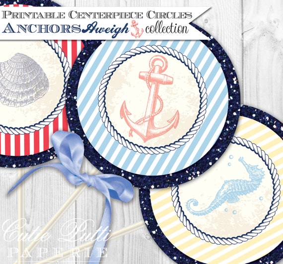 Nautical Party Printable 4" Themed Party Circles by Cutie Putti Paperie Il_570xn
