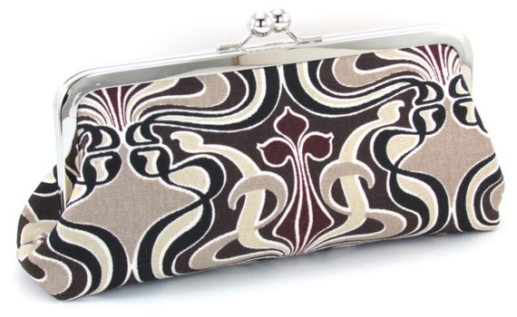 Art Deco Clutch Black Brown and Taupe Evening Bag