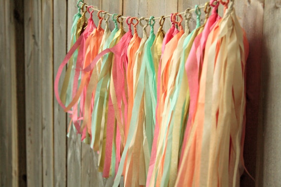 tissue fringe tassle garland ... tassle banner // wedding decor // birthday party decorations // candy table buffet tablescape Il_570xn