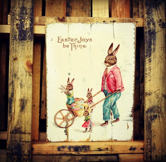 Easter Greetings Bunny Family Wood Art