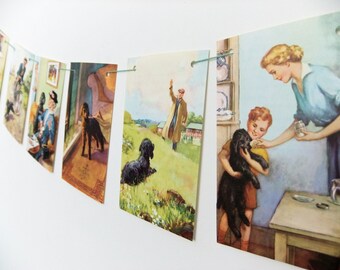 Mick The Disobedient Puppy Bunting, up-cycled banner, vintage Ladybird Book pennants, recycled garland, playroom decor, dog lover