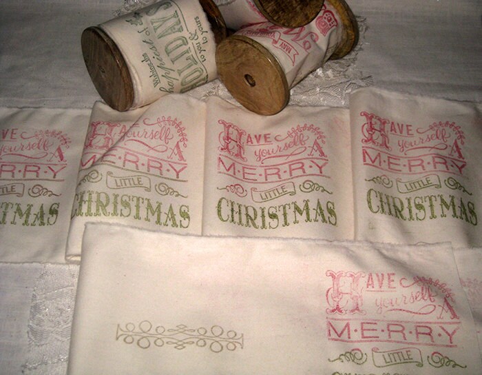 Muslin Ribbon Merry Christmas Vintage Inspired Hand Designed Muslin Ribbon ECS