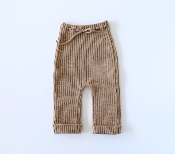 Knitted sweater and ribbed pants. Soft blue and camel. Felt