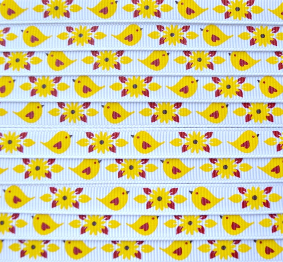 Live well Love much autumn birdies on white 3/8" grosgrain ribbon Il_570xn