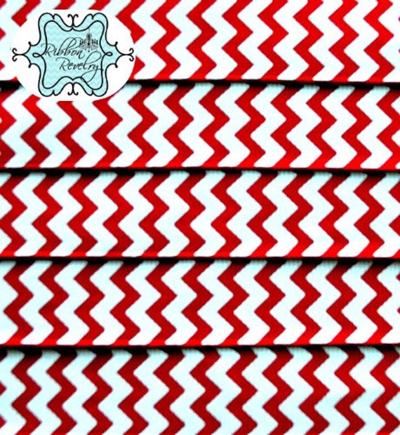 Deep Red chevron striped on white 7/8" grosgrain ribbon Il_570xn