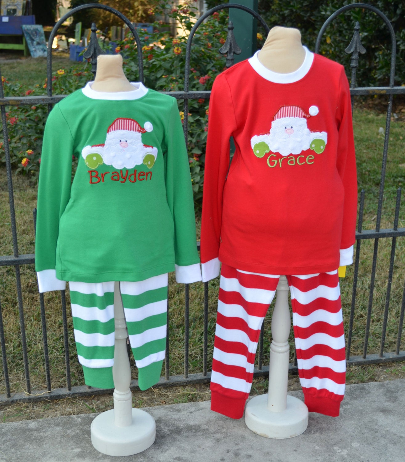 Children's Christmas Pajamas Red Stripe Applique