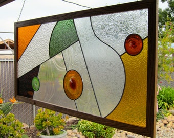 Large Abstract Earth Tones Stained Glass Window