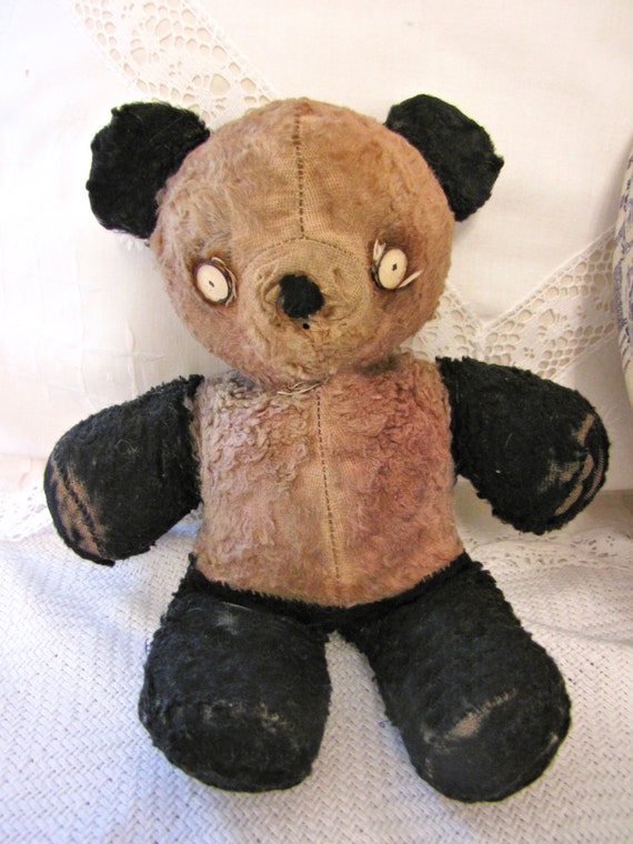 Items similar to Rare Antique Sawdust Stuffed Teddy Bear Panda With