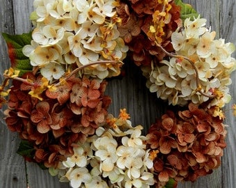 Fall Wreath - Autumn Wreath - Outdoor Wreath - Hydrangea Door Wreath - Door Wreath