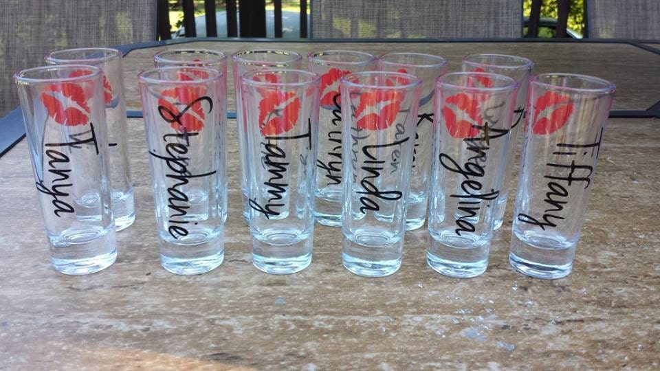 Bridesmaids shot glasses bachelorette favors shot glasses