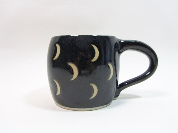 Crescent moon mug, black and unglazed