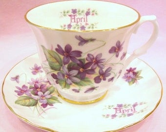 Crown Trent Tea Cup and Saucer, Flower of the Month Series, April Violets Tea Cup